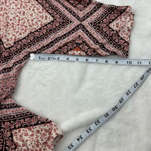 Rose + Olive Womens Size L Long Cutout Sleeve Tunic Orange Rust Bohemian Mandala - Picture 8 of 10